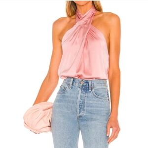NWT • Superdown Amerie Pleated Criss Cross Halter Neckline Top • size XS